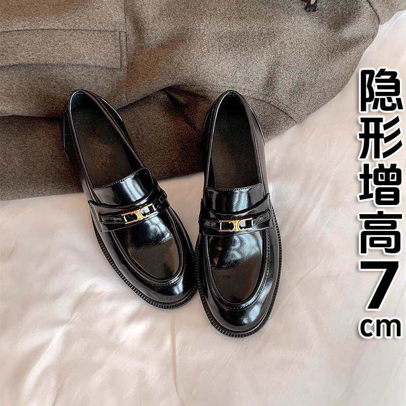 香港英伦风小皮鞋女2025新款凯旋门金扣一脚蹬懒人乐福鞋粗跟单鞋