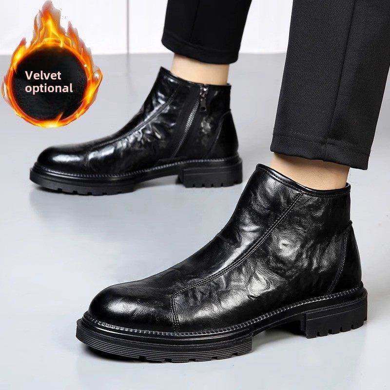 靴子男士冬季英国商务休闲高帮皮鞋男士切尔西靴拉炼羊毛衬里中帮,流行男鞋,切尔西靴,淘宝优惠券,粉丝福利购,淘宝优惠卷