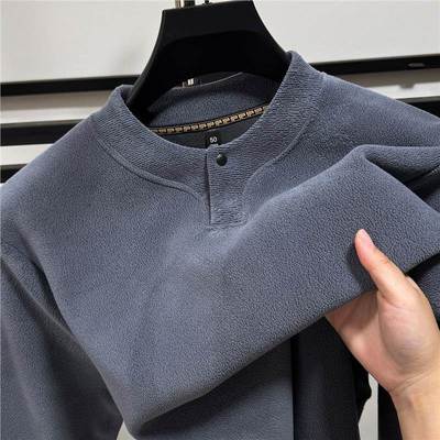 MAROLIO~双面摇粒绒卫衣男加绒加厚冬季休闲保暖上衣亨利领打底衫