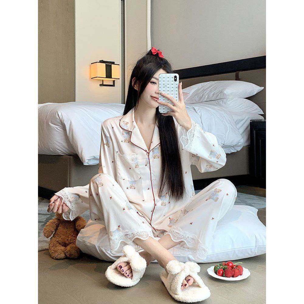 DOEO真丝睡衣女春秋款长袖长裤2025新款高级感甜美可爱家居服套装