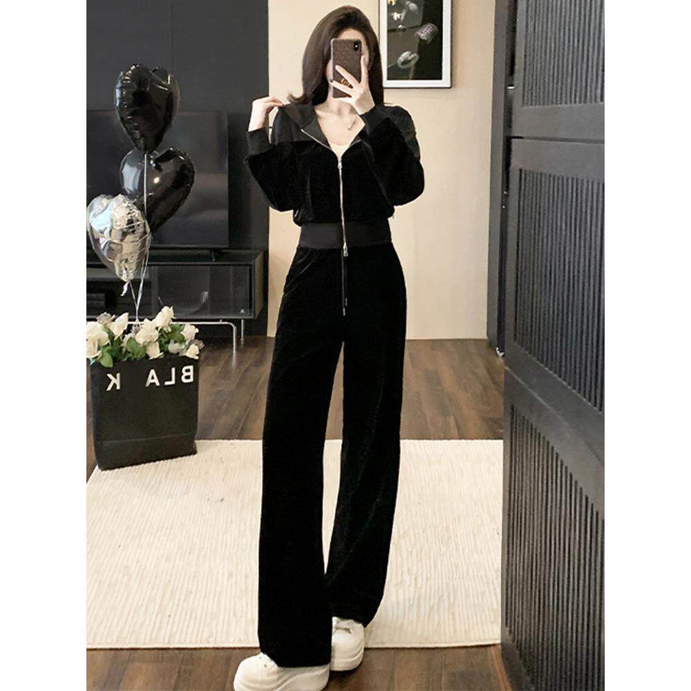 欧洲站女装休闲运动套装2025春秋冬新时尚高端金丝绒运动衫两件套