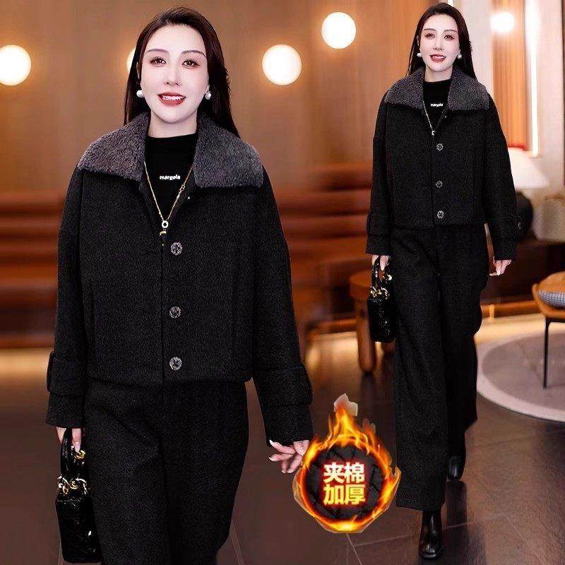 香港代购妈妈装棉衣套装女冬季新款洋气夹棉毛呢外套阔腿裤两件套,女装/女士精品,时尚套装,淘宝优惠券,粉丝福利购,淘宝优惠卷