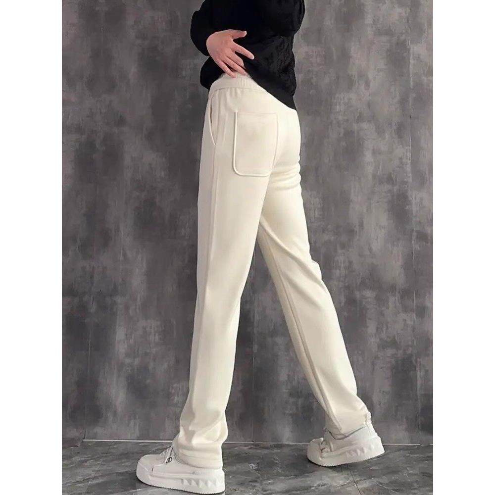 2025秋季高品质拼接褶皱白色直筒运动休闲裤男士宽松欧洲长裤新潮