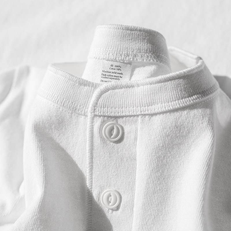 MAROLIO日系纯棉白色长袖T恤男250g亨利领重磅美式休闲纯色打底衫