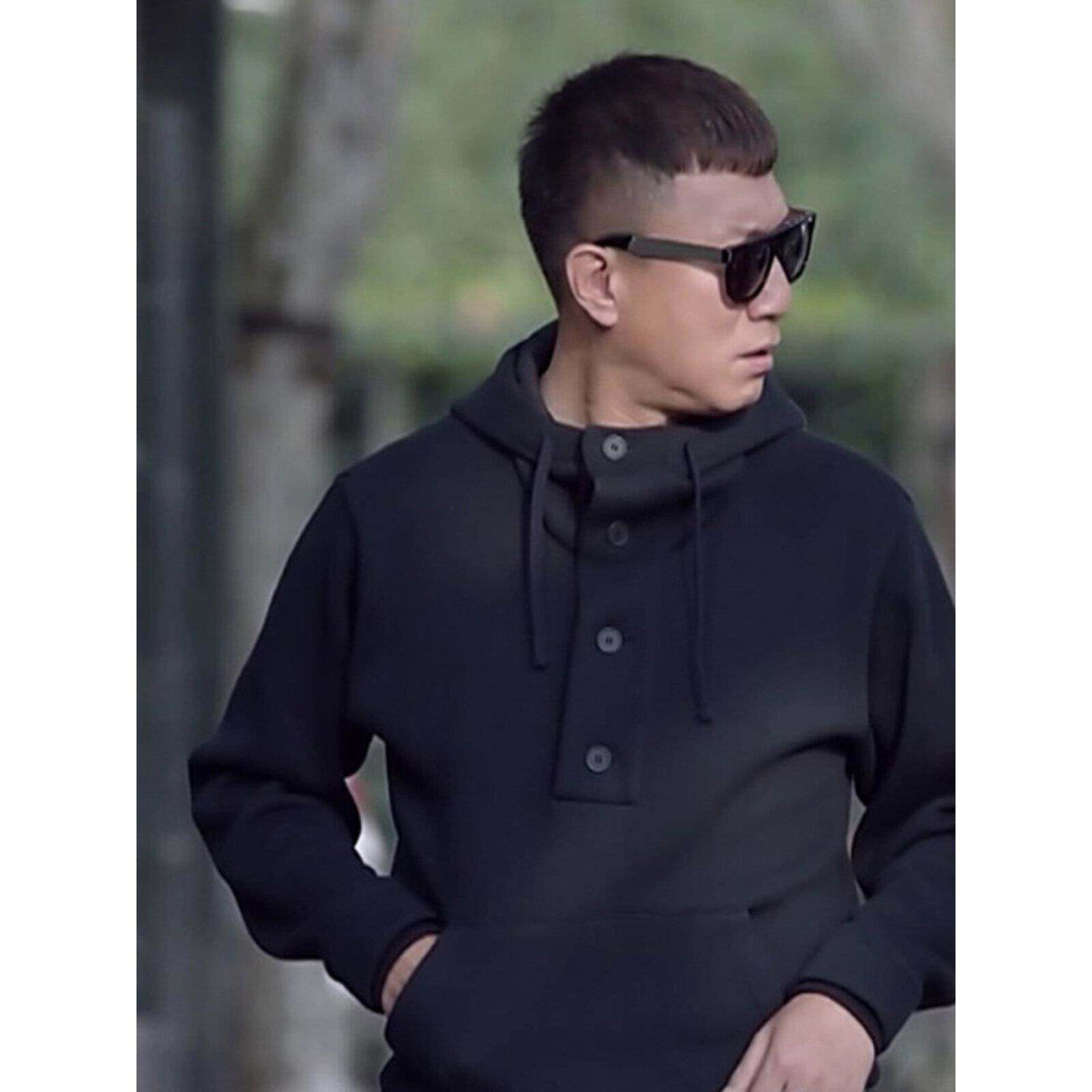 香港轻熟风春季薄款男士修身卫衣连帽高领套头运动秋冬季加绒外套