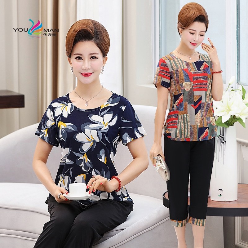 度假大方气质大妈中老年人宽松两件沙滩流行海边短款女子妈妈夏装|msdalam kategori Butik wanita / wanita, wanita pertengahan umur - dari Buy2taobao.com untuk memberikan perkhidmatan ejen Taobao profesional membeli