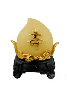 正品寿摆桃件工艺品老人长辈祝寿生日礼物品仿陶瓷仿绒沙金寿桃送