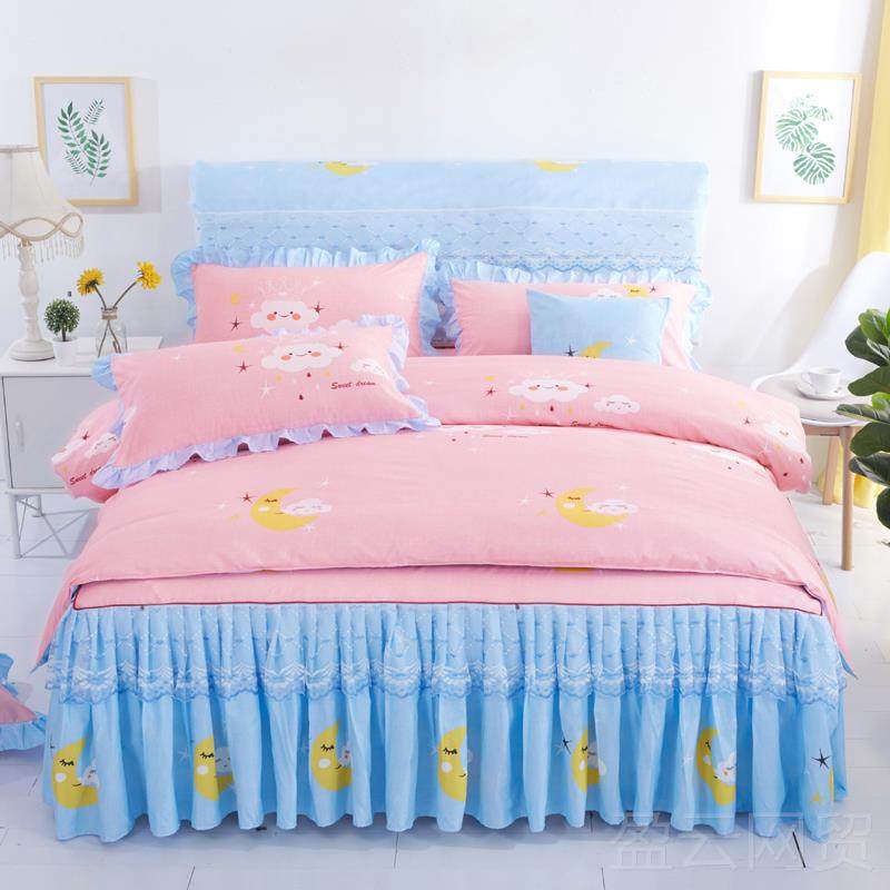 正品蕾韩版丝床裙四件套棉厚磨毛纯棉床罩1.5m/1.8米全防滑加床单,床上用品,床品套件/四件套/多件套,淘宝优惠券,粉丝福利购,淘宝优惠卷