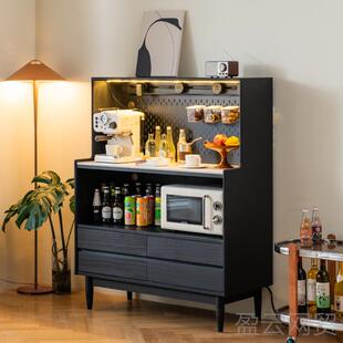 正品北欧实木餐箱边黑色炉咖啡柜靠墙一体茶水柜烤微柜波柜边柜储