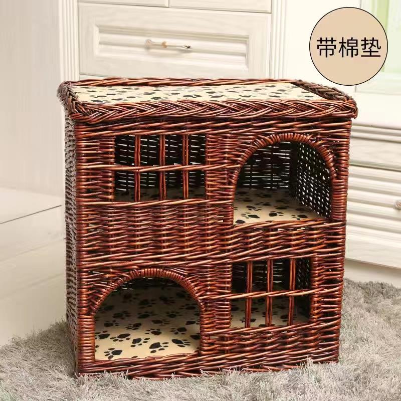 正品夏季猫猫窝房藤编猫洗窝四季通用封闭式猫别墅可拆别墅猫屋笼
