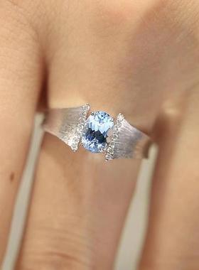 法式轻奢雪松系列托帕石S925银时尚简约女覆古戒指