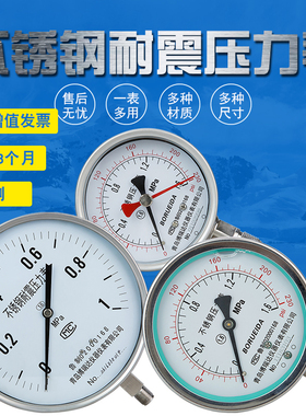 不锈钢压力表Y100BF耐震耐抗震高温防腐氨用压力表YN60BF全304材
