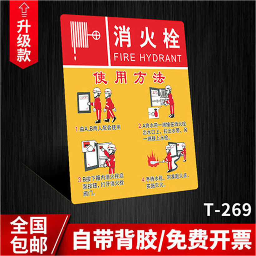 消火栓使用方法安全标识标志牌灭火器消火栓消防栓贴纸消防灭火器放置点使用方法指示牌验厂标识牌警示牌贴