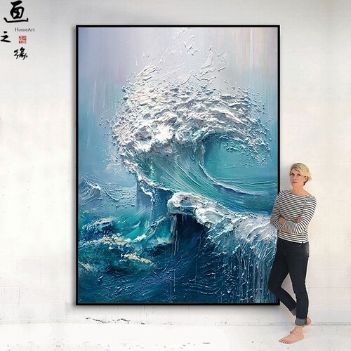 大海抽象客厅装饰画现代立体感油