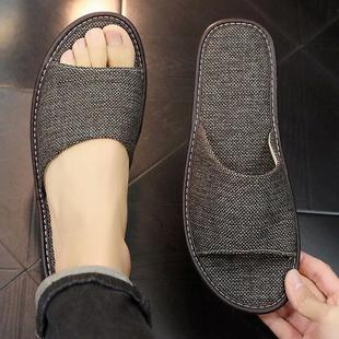 布艺吸汗亚麻拖鞋 四季 男软底防滑居家棉麻凉拖女高级家居室内静音