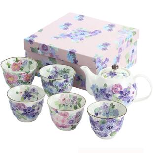 家用茶具礼盒日式 日本ceramic蓝美浓烧陶瓷茶壶茶杯套装 乔迁礼品