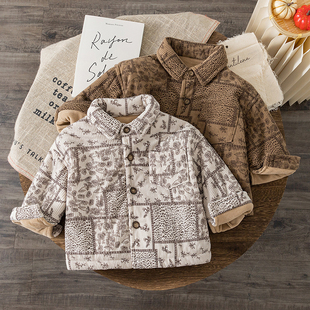 男童加绒衬衫冬季加厚夹棉保暖衣儿童新款2025洋气花衬衣宝宝上衣