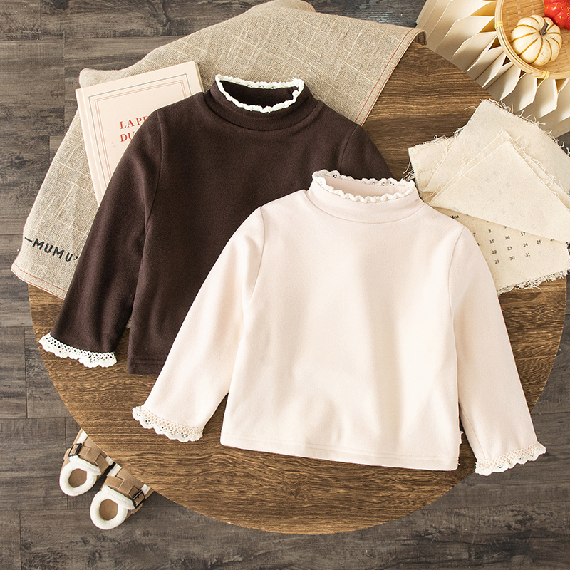 高领韩式长袖打底衫蕾丝花边