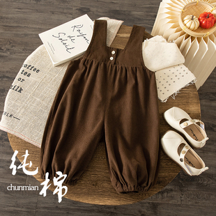 女童背带裤春秋季2025新款儿童洋气好看女孩休闲裤宝宝纯棉连体裤