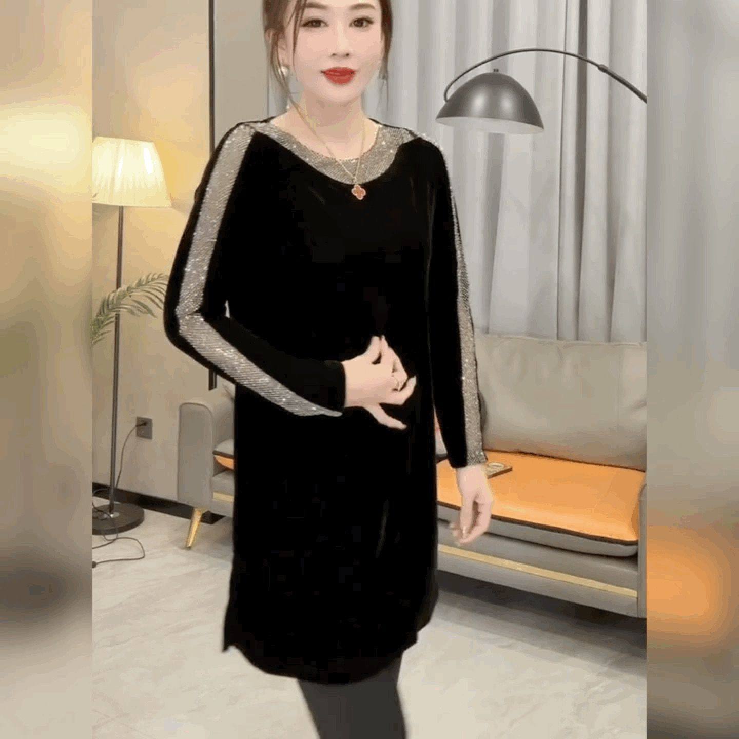 辣妹风时尚圆领打底裙中长款小个子短裙丝绒重工烫钻镂空连衣裙女,女装/女士精品,连衣裙,淘宝优惠券,粉丝福利购,淘宝优惠卷