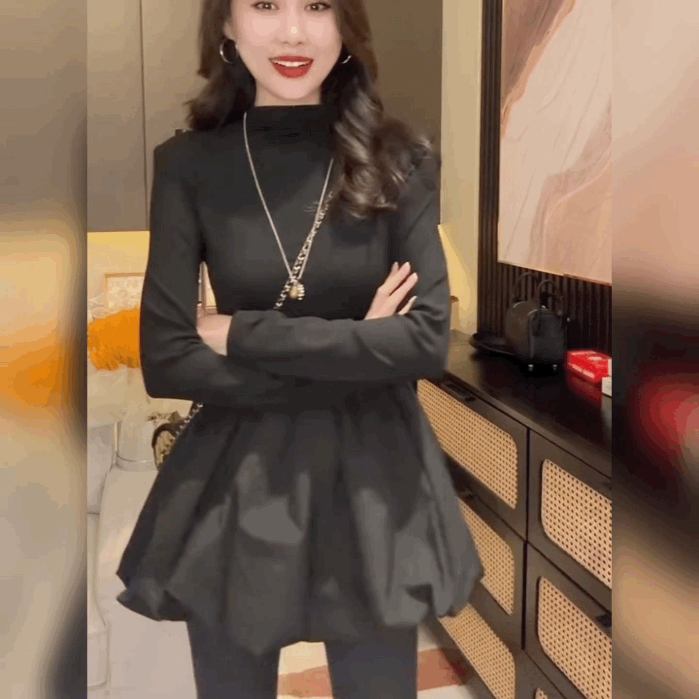 半高领气质荷叶边连衣裙女