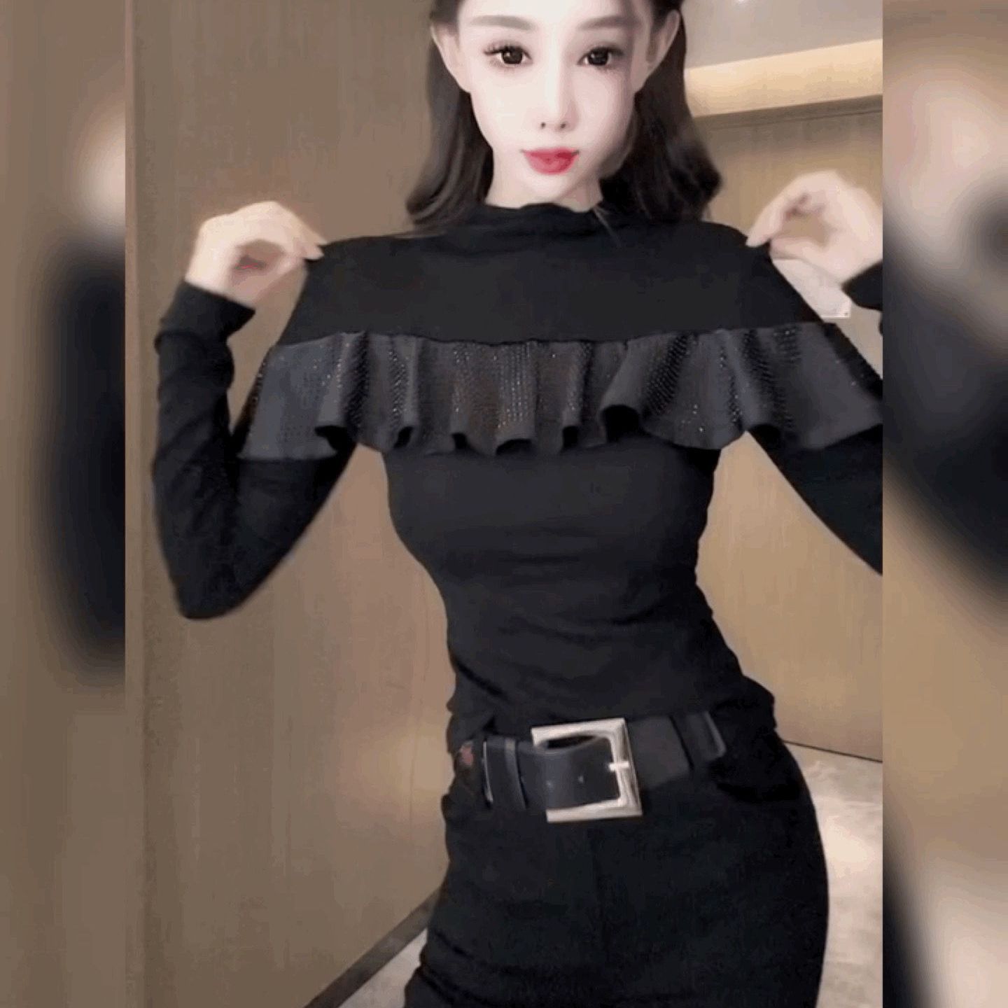 气质修身半高领打底衫法式上衣