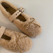 2025新款 毛毛鞋 女外穿平底玛丽珍鞋 miu 蝴蝶结一字扣休闲百搭单鞋