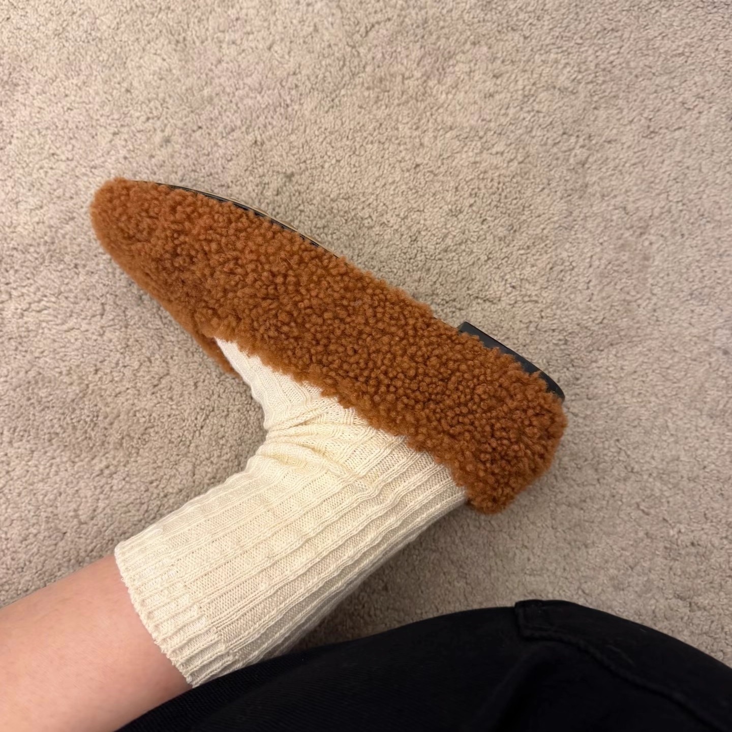 真皮羊羔毛内增高加绒保暖懒人鞋