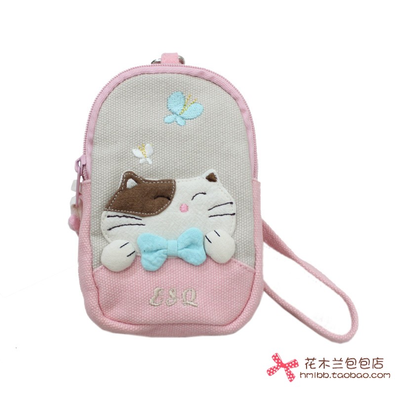 esq正品乖乖猫纯棉帆布包双拉链