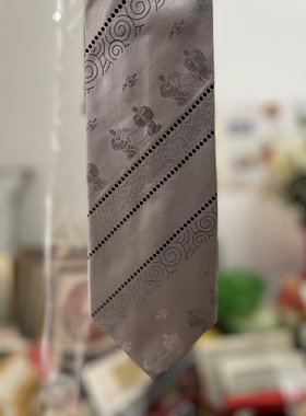 商务 南京特产 南京云锦研究所吉祥云锦灰色花纹纳米精品领带现货