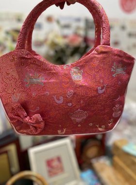 出国礼品南京云锦研究所吉祥云锦灰色蝴蝶手拎时尚包生日送礼现货