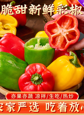 彩椒新鲜蔬菜灯笼椒青椒甜椒绿色圆椒彩色菜椒现摘大青椒农家种植