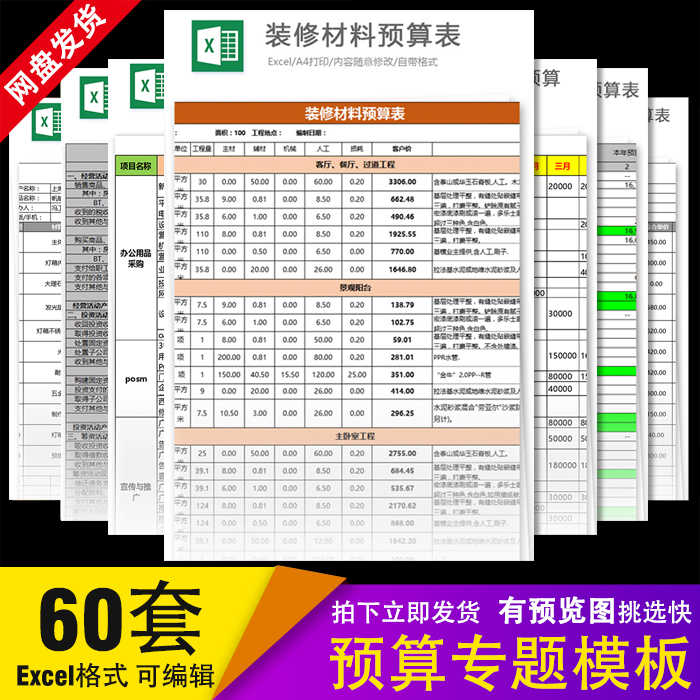 管理预算表格模板excel活动项目工程支出收入月季年成本经费用表
