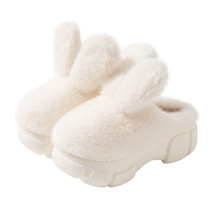 棉拖鞋女士冬季厚底保暖防滑室内居家可爱时尚兔子毛毛拖增高棉拖