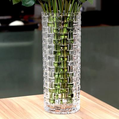 餐桌竹直筒玻璃装饰透明明摆百合加厚富贵插花摆件客厅花瓶