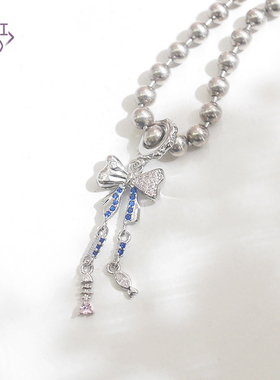 猫哩卟S925银蓝色优雅蝴蝶结链条串珠复古可爱手链礼物闺蜜首饰