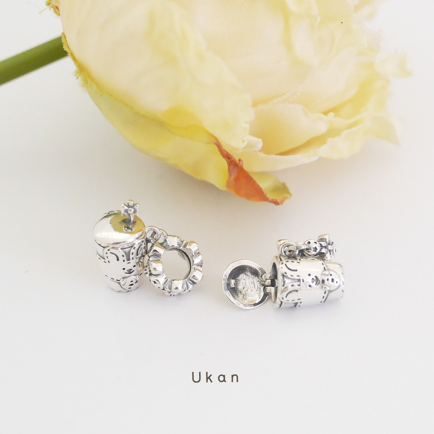 有看卡通可爱925纯银蝴蝶结可开小兔吸管杯项链吊坠串珠情侣手链