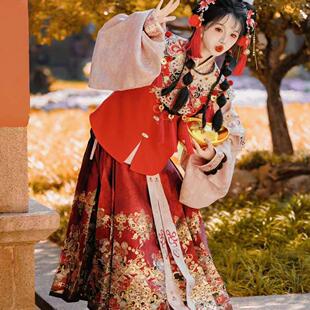 汉服女中国风套装新年战袍冬季加厚比甲马面裙灵蛇守岁拜年服古装