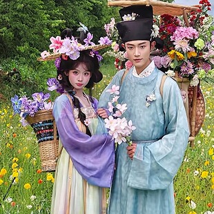 汉服男女情侣唐制花神小唐风送花郎圆领袍卖货郎景区NPC公子清新