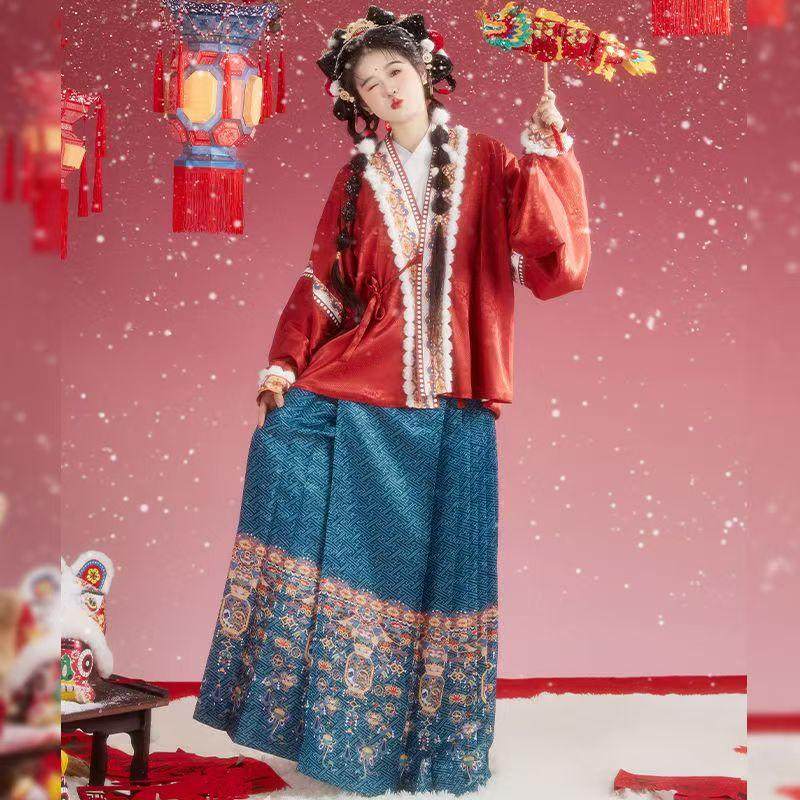 汉服女晋制套装冬季加厚中国风宋制古装明制比甲新中式古风马面裙,女装/女士精品,汉服套装,淘宝优惠券,粉丝福利购,淘宝优惠卷