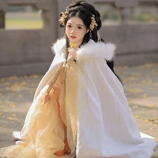 玉人歌太子妃汉服重工刺绣中国风网红一片式齐胸襦裙白色加绒斗篷