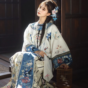 清汉女对襟圆领新中式国风宫廷装古装马面晋商少奶奶戏文说舞蹈服