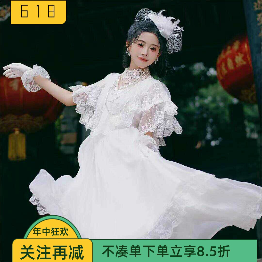 女成人复古洋裙夏森系白色气质长裙轻婚纱甜美领证公主裙留洋千金