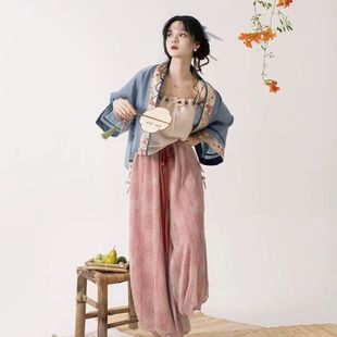 女汉服宋制新中式短衫吊带灯笼裤日常国风改良套装桃醉清风小唐风