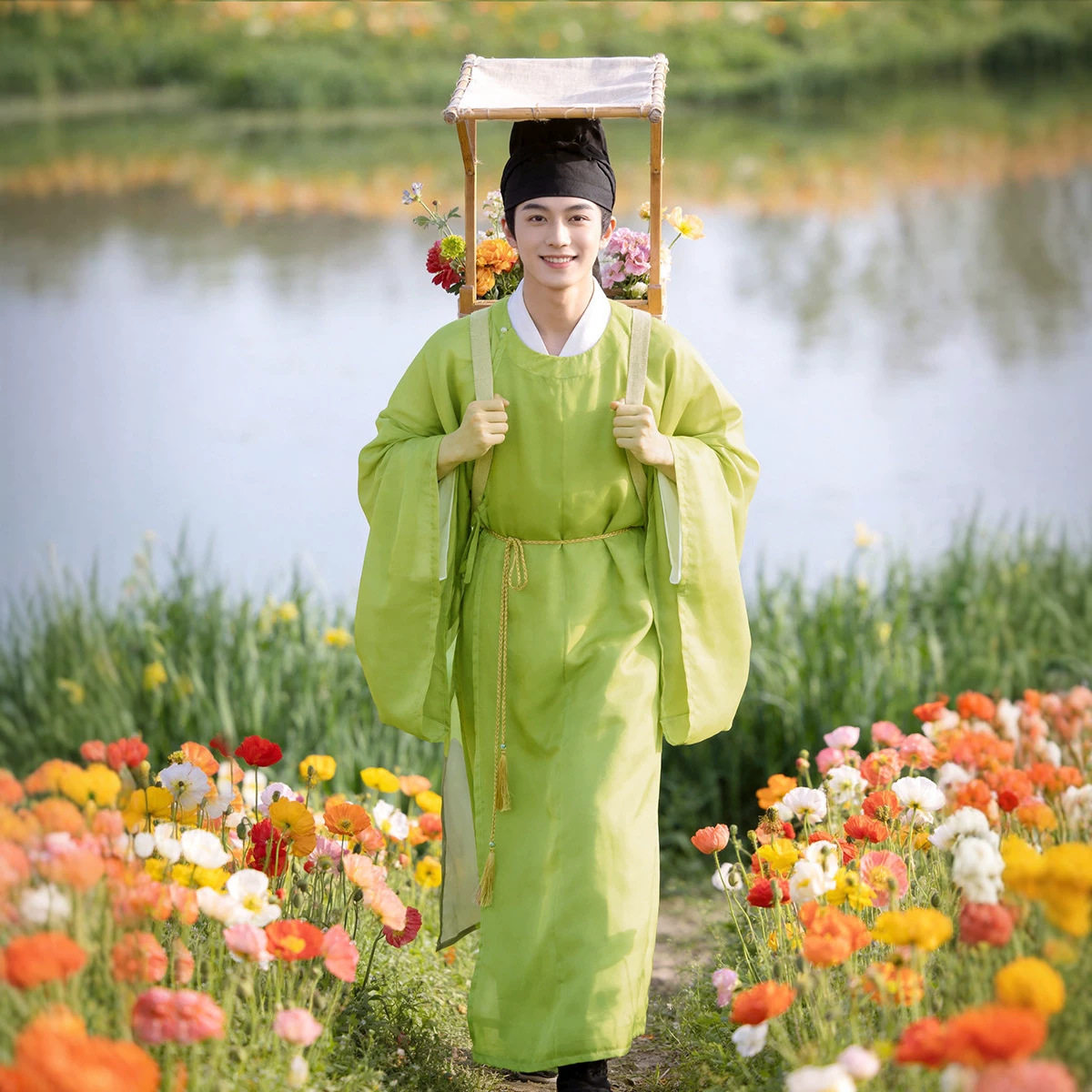 汉服男款圆领袍复原风书生春秋道袍古装簪花郎卖货郎明代宋制唐朝图片