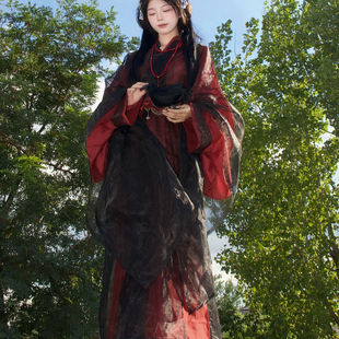 帝姬战国袍汉服女春秋时期交领直裾袍中式 传统服饰高端黑红三件套