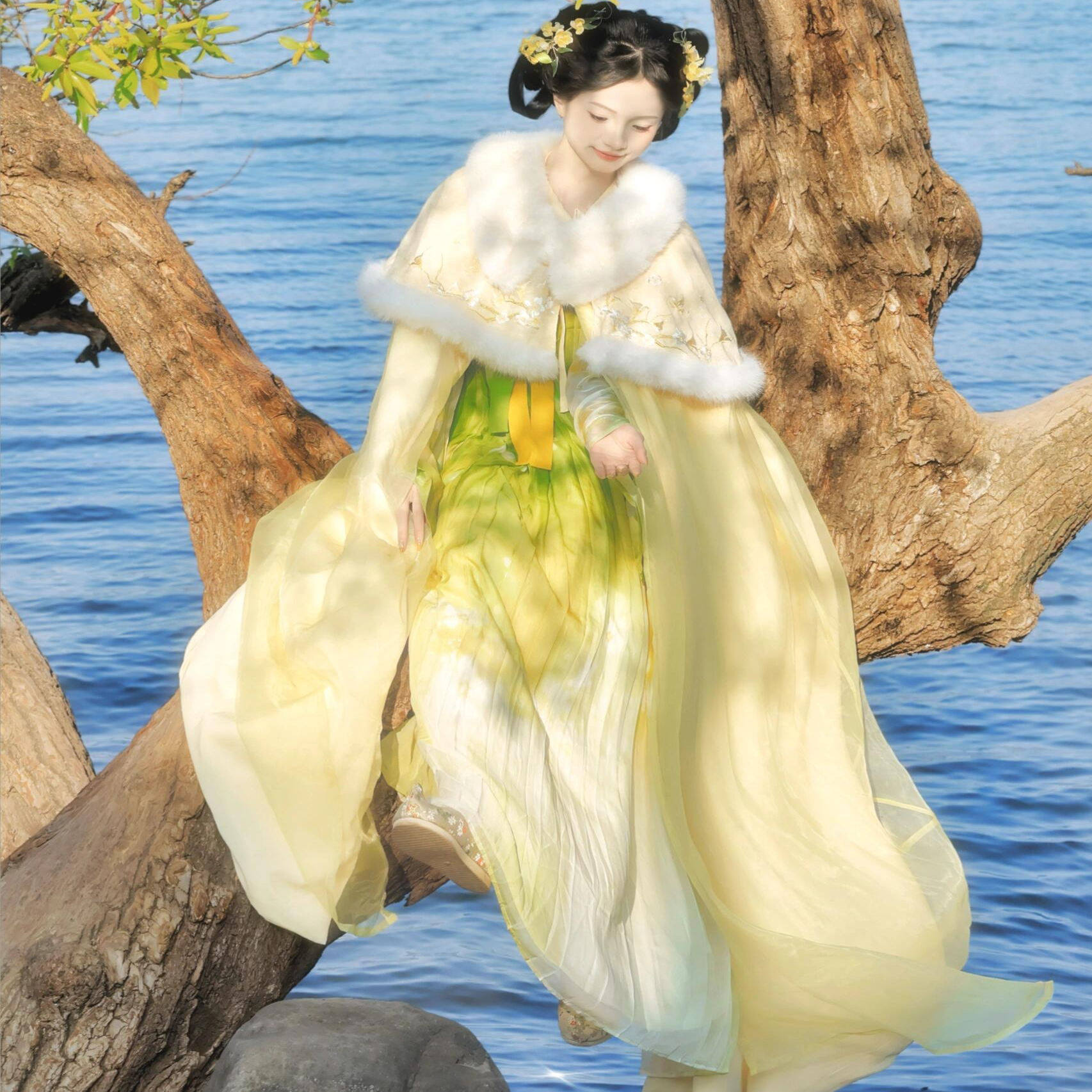 唐制汉服齐胸青山襦裙套装女冬季加绒唐风少女黄色斗篷披风新中式,女装/女士精品,汉服套装,淘宝优惠券,粉丝福利购,淘宝优惠卷