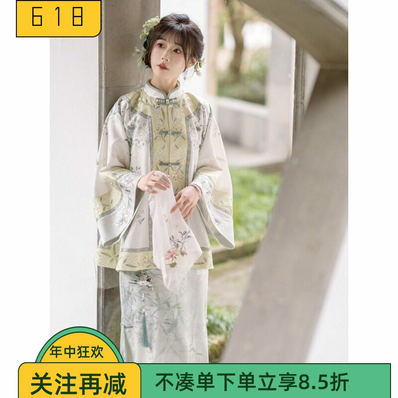 女生少奶奶汉服国风中式褂子旗袍两件套平遥古城摄影旅拍清汉女