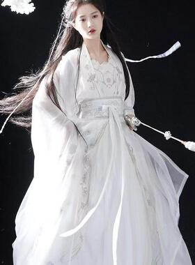 银月飞霜宋制汉服女大袖衫齐腰襦裙白色全套武侠风古装清冷感秋季