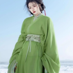 汉服女果绿色战国袍春秋战国时期复原款宽松修身套装古风显白神器